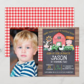 Invitation Boys Photo Farm Green Tractor Chalkboard Anniversa (Devant / Derrière)