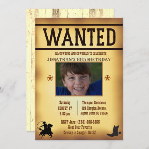 Invitation Boys Photo Rustique Brown Recherché Anniversaire