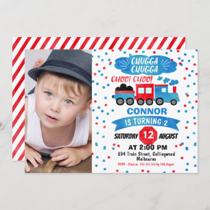 Invitation Boys Photo Watercolor Train Anniversaire Invitatio