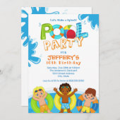 Invitation Boys Pool Party 10e anniversaire (Devant / Derrière)