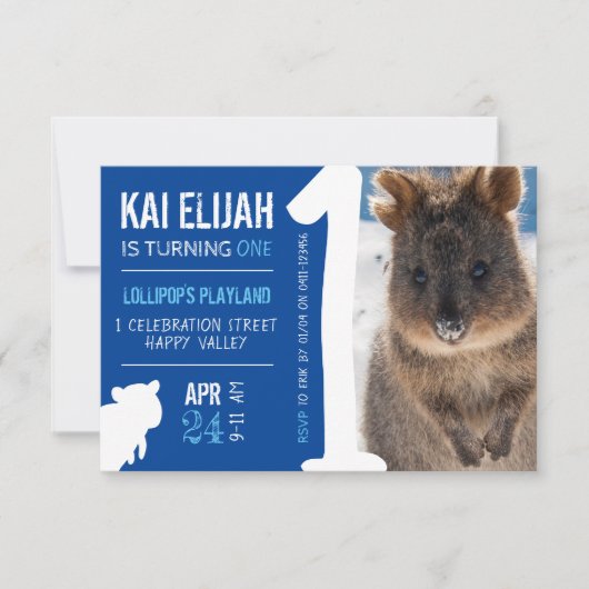 Invitation Boys Premier anniversaire Blue Quokka Australie Ph (Devant)