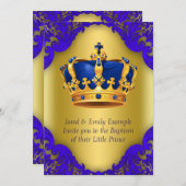 Invitation Boys Prince Baptême Royal Bleu et Or (Devant / Derrière)