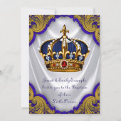 Invitation Boys Prince Baptême Royal Blue Gold Ruby Crown (Devant)