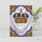 Invitation Boys Prince Baptême Royal Blue Gold Ruby Crown (Debout devant)