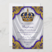 Invitation Boys Prince Baptême Royal Blue Gold Swirl Satin (Dos)