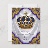 Invitation Boys Prince Baptême Royal Blue Gold Swirl Satin (Devant)
