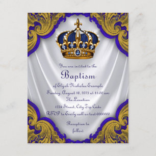 Invitation Boys Prince Baptême Royal Blue Gold Swirl Satin