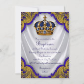 Invitation Boys Prince Baptism Royal Blue Gold Swirl Satin (Dos)