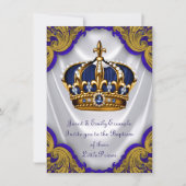 Invitation Boys Prince Baptism Royal Blue Gold Swirl Satin (Devant)