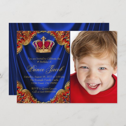 Invitation Boys Prince fête d'anniversaire (Devant / Derrière)