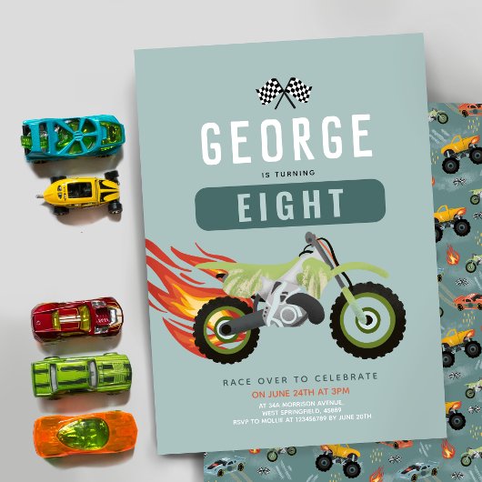 Invitation Boys Racing Motorbike Anniversaire de enfant Invit