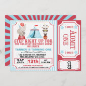 Invitation Boys Red Blue Greatest Show Circus Billets Anniver (Devant / Derrière)