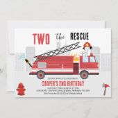 Invitation Boys Red Deux Le Pompier Secouru Anniversaire (Devant)