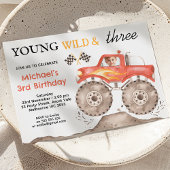 Invitation Boys Red Monster Truck Young Wild Trois Anniversai