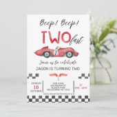 Invitation Boys Red Racing Car Two Fast 2e Anniversaire (Debout devant)