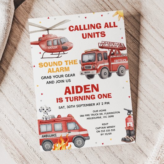 Invitation Boys Red Rescue Calling All Units Birthday