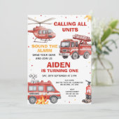 Invitation Boys Red Rescue Calling All Units Birthday (Debout devant)