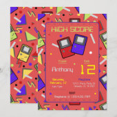 Invitation Boys Red Retro Jeu Anniversaire (Devant / Derrière)