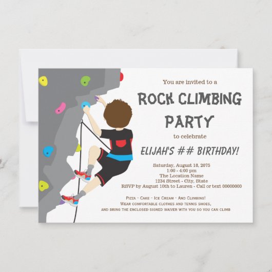 Invitation Boys Rock Escalade fête d'anniversaire (Devant)