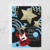 Invitation Boys Rockstar Guitar Faux Gold Star Rock Party (Devant)