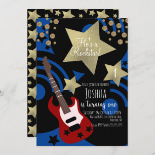Invitation Boys Rockstar Guitar Faux Gold Star Rock Party