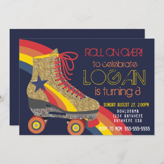 Invitation Boys Roller Skating Party, skate, roller disco (Devant / Derrière)