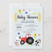 Invitation Boys Rustic Blue Farm Baby shower tracteur (Devant)