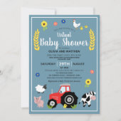 Invitation Boys Rustic Farm Tractor Baby shower virtuel (Devant)