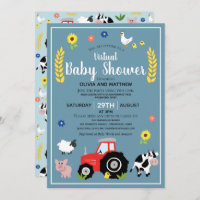 Boys Rustic Farm Tractor Baby shower virtuel