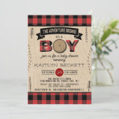 Invitation Boys Rustic Plaid Baby shower de bûcheron (Debout devant)