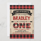Invitation Boys Rustic Plaid Lumberjack 1er anniversaire (Devant)