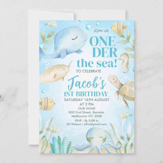 Invitation Boy's Sea Creatures One-der The Sea 1er anniversai (Devant)