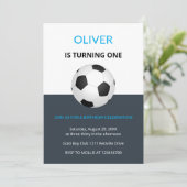 Invitation Boys Simple Blue Soccer Kids First Birthday (Debout devant)