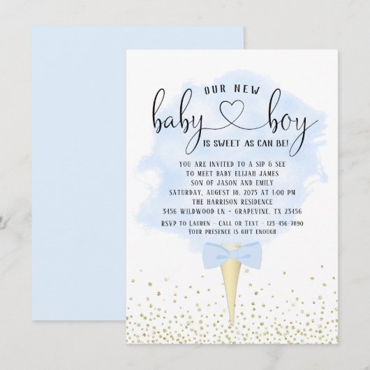 Invitation Boys Sip Voir Cotton Candy Baby shower (Devant / Derrière)