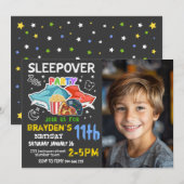 Invitation Boys Sleepover Photo Gaming Pizza Anniversaire (Devant / Derrière)