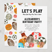 Invitation Boys Sports Balls Athletic All Star Anniversaire d (Devant / Derrière)