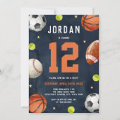 Invitation Boys Sports Thème Orange Marine Anniversaire (Devant)