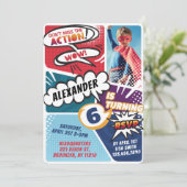 Invitation Boy's Superhero Comic Photo Anniversaire Invitatio (Debout devant)