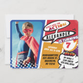Invitation Boy's Superhero Comic Photo Anniversaire Invitatio (Devant)