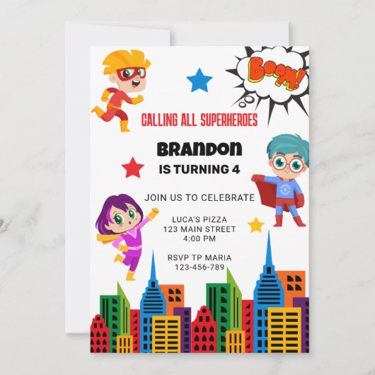 Invitation Boys Superhero fête d'anniversaire (Devant)