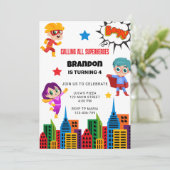Invitation Boys Superhero fête d'anniversaire (Debout devant)