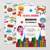 Invitation Boys Superhero fête d'anniversaire (Devant / Derrière)