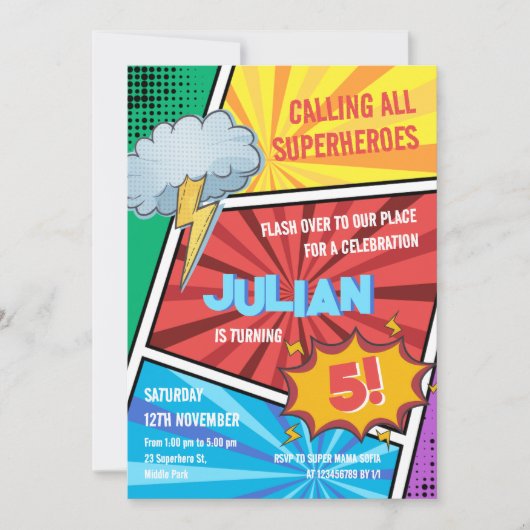 Invitation Boys Superhero Turin 5e BD Anniversaire (Devant)