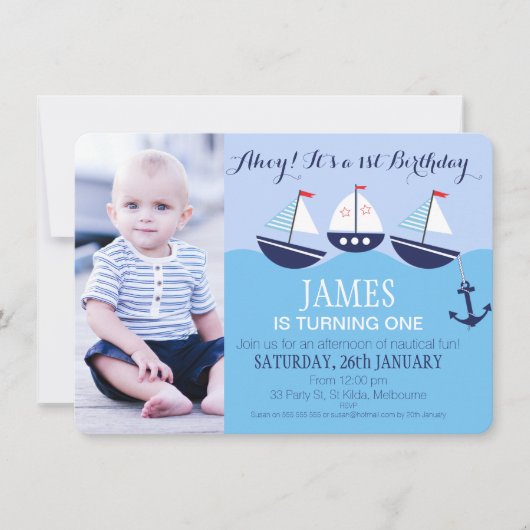 Invitation Boy's Three Boats Nautique 1er Anniversaire (Devant)
