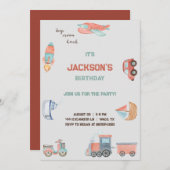 Invitation boys transport birthday (Devant / Derrière)