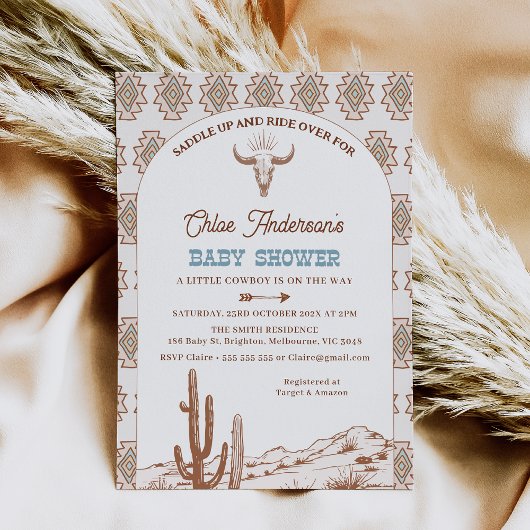 Invitation Boys Tribal Boho Arch Rodeo Baby shower occidental