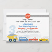 Invitation Boys Véhicules Transport Thématique Anniversaire (Devant)