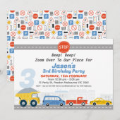 Invitation Boys Véhicules Transport Thématique Anniversaire (Devant / Derrière)