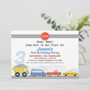 Invitation Boys Véhicules Transport Thématique Anniversaire