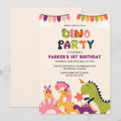 Invitation Boys Watercolor Dinosaur 1er anniversaire (Devant / Derrière)